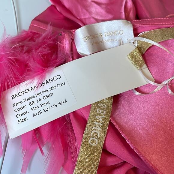 Bronx and Banco Nadine Long Sleeve Draped Ruched Feather Pink Mini Dress Sz M - Picture 10 of 11